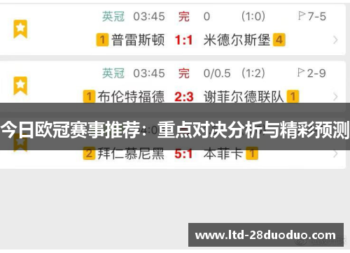 今日欧冠赛事推荐：重点对决分析与精彩预测