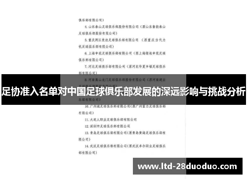 足协准入名单对中国足球俱乐部发展的深远影响与挑战分析 足协准入名单对中国足球俱乐部发展的深远影响与挑战分析